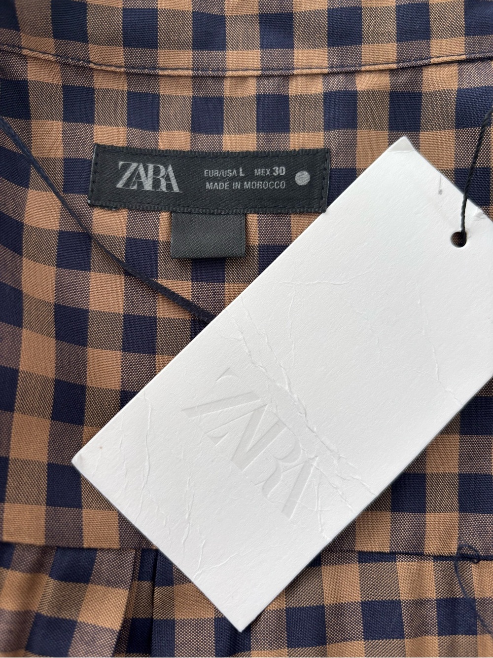 Zara ZW Collection Plaid Midi Shirt Dress NWT Navy Tan Long Sleeves L - Picture 6 of 8